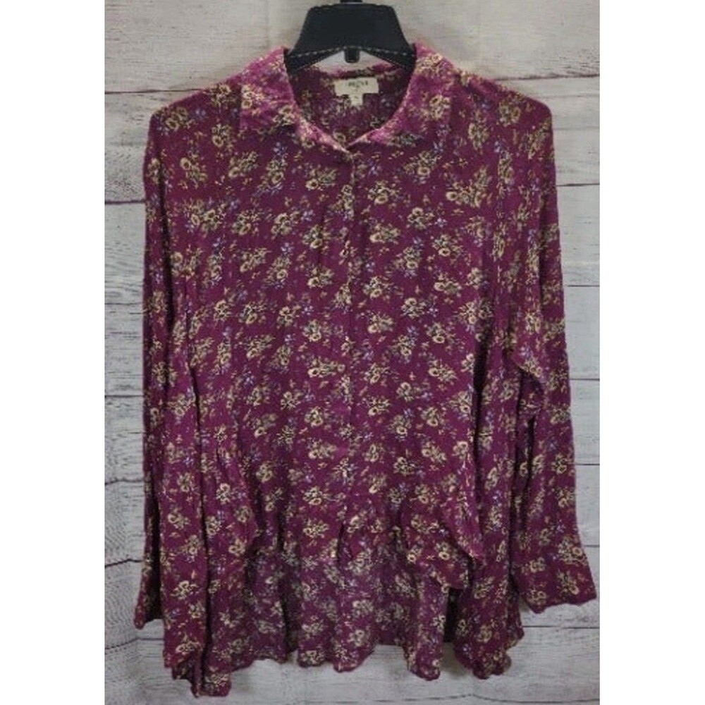 Umgee Women's Large Button Up Hi Low Floral Blouse NWT